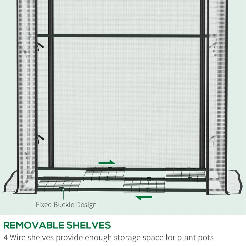 Portable White Mini Greenhouse with 4 Shelves for Plants, 100x80x150cm