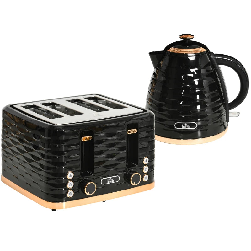 Premium 3000W Kettle & Toaster Set - 1.7L Rapid Boil, 4 Slice, 7 Browning Controls, UK Otter Thermostat, Black