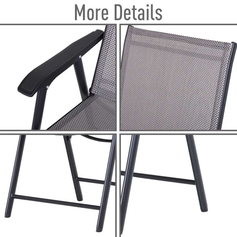 Grey Folding Outdoor Dining Chairs Set of 4 with Mesh Seat