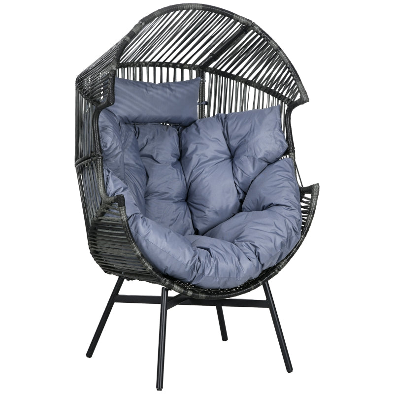 Grey/Black Rattan Egg Chair with Padded Seat Cushion