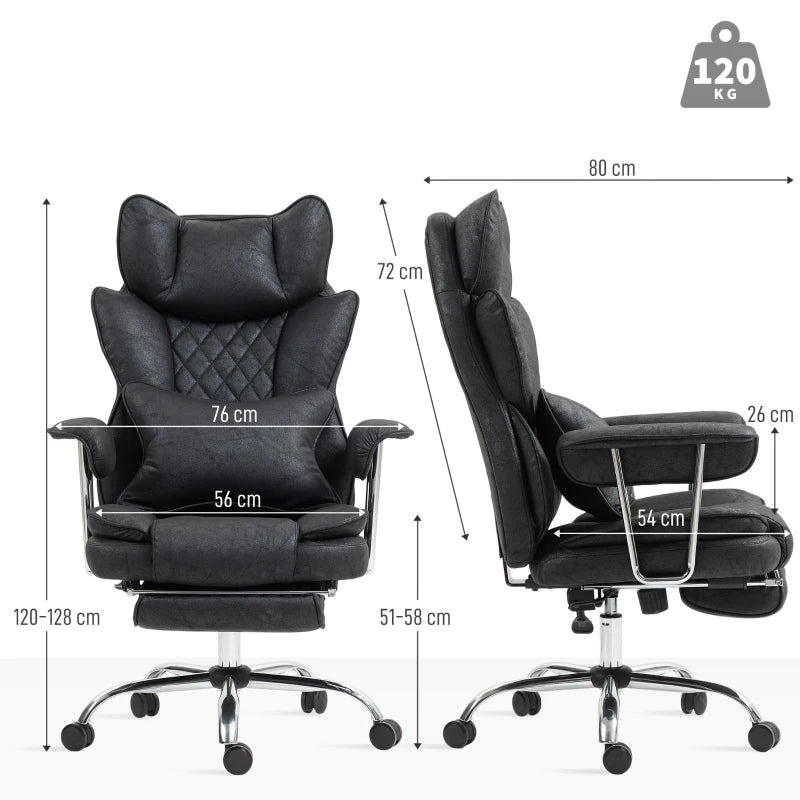 Leathaire Black Reclining Office Chair with Lumbar Support Pillow - Ergonomic Comfort for Home & Office Use