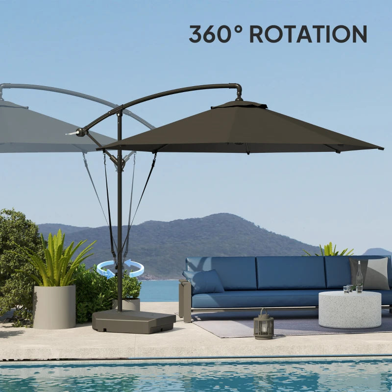 3m Grey Garden Cantilever Parasol with Fillable Base, Wind Protection Strap, Cover, Crank Handle & Tilt - UPF50+