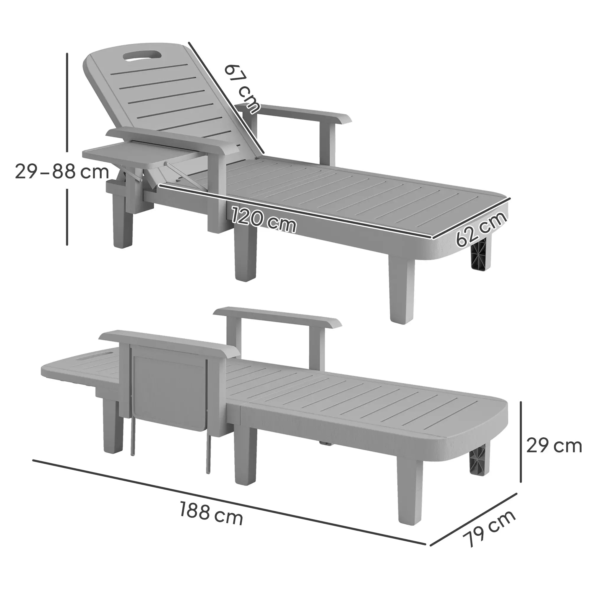 Light Grey Set of 2 Resin Reclining Sun Loungers for Garden - 5 Positions - Adjustable Outdoor Chaise Lounge Chairs