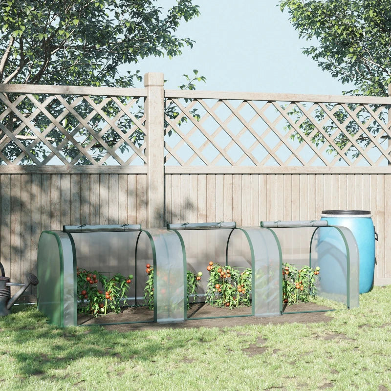 Green PVC Tunnel Greenhouse with Steel Frame and Zipper Doors 295x100x80 cm