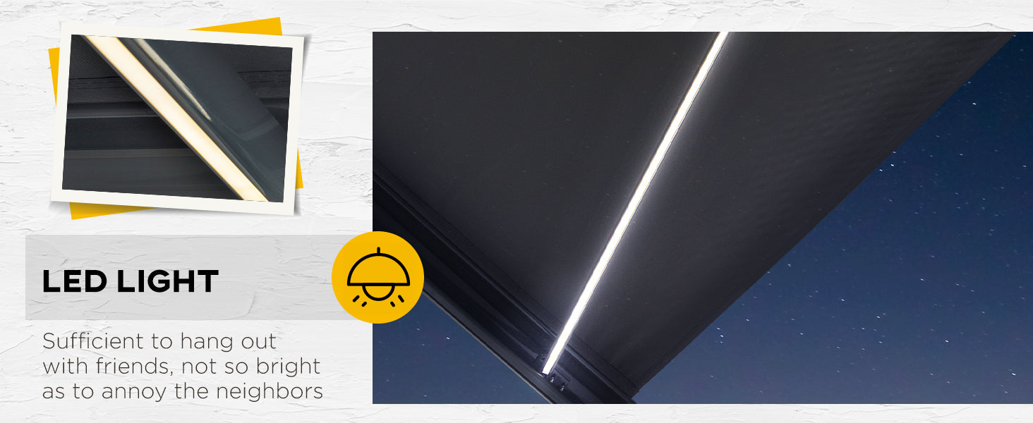 3m x 2.5m Grey Electric/Manual Retractable Canopy With LED Lights - Patio/Shop Awning