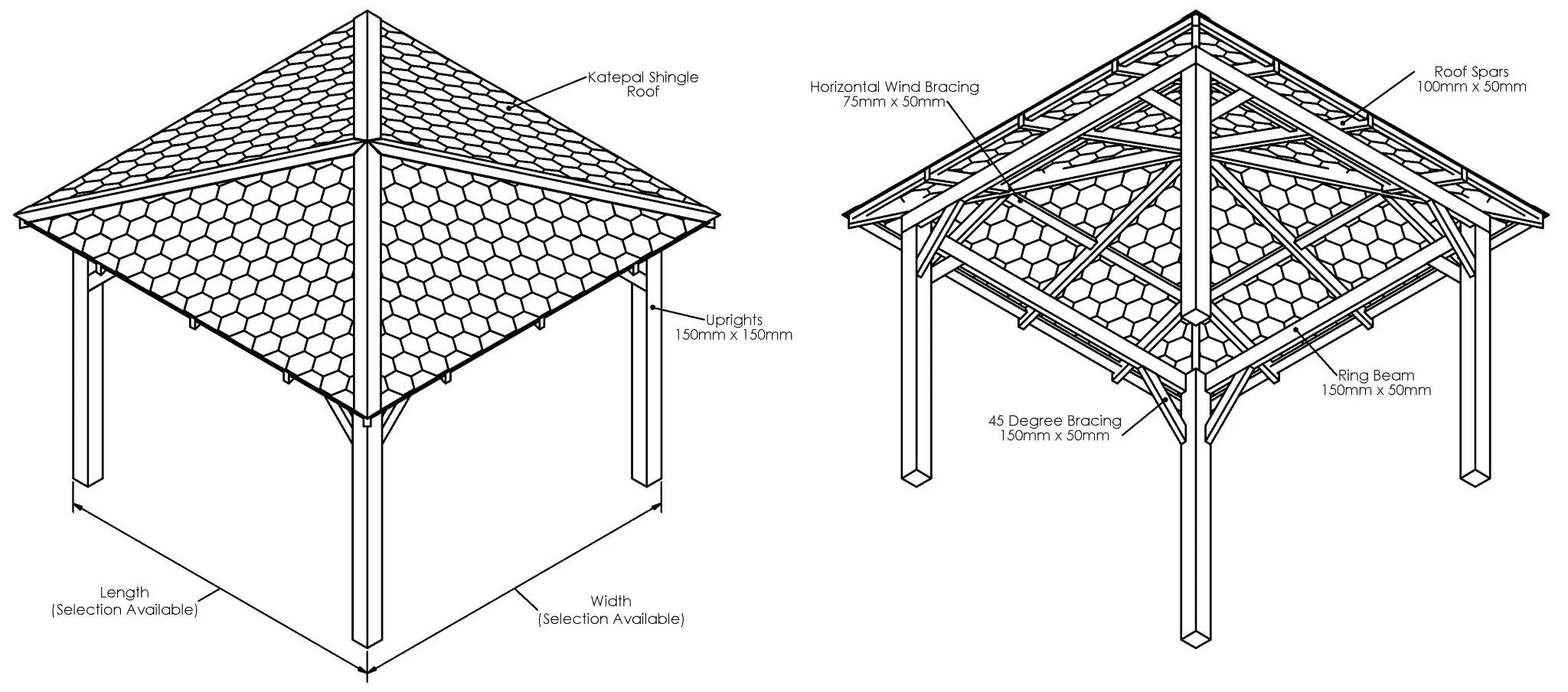 Ruby Wooden 4 Pitch Gazebo with Katepal Green Shingle Roof - Premium Weatherproof Garden Gazebo