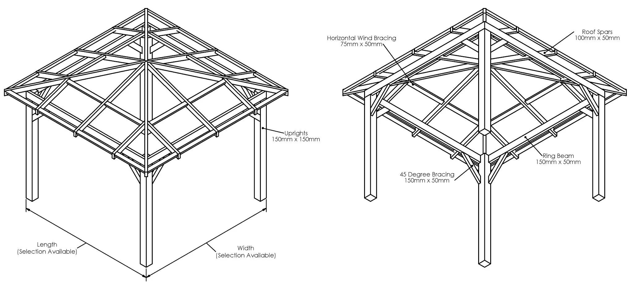 Ruby Open Roof 4 Pitch Wooden Pergola - Premium Pressure-Treated Garden Pergola Kit