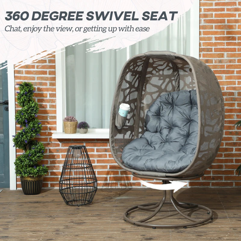 Swivel Egg Chair with Cushions - Foldable Metal Frame Lounge Chair for Indoor Outdoor Use - Grey - Perfect for Balcony, Patio, and Living Room