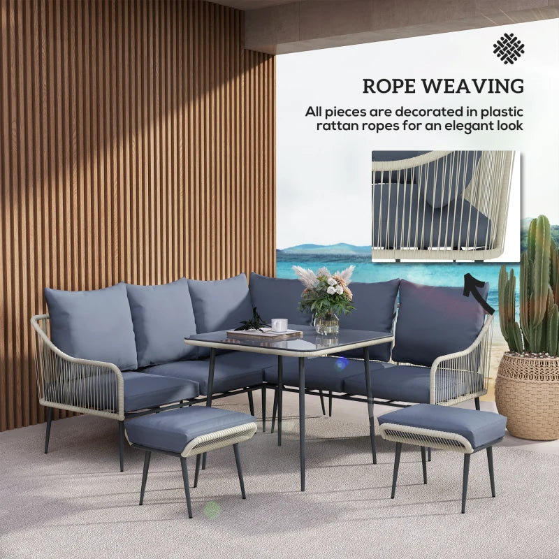 6-Piece Grey Rattan Garden Sofa Set - Strong and Durable Outdoor Furniture