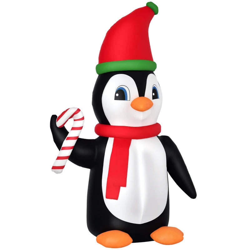 8ft Inflatable Christmas Penguin with Candy Cane - LED Outdoor Holiday Decoration for Festive Cheer