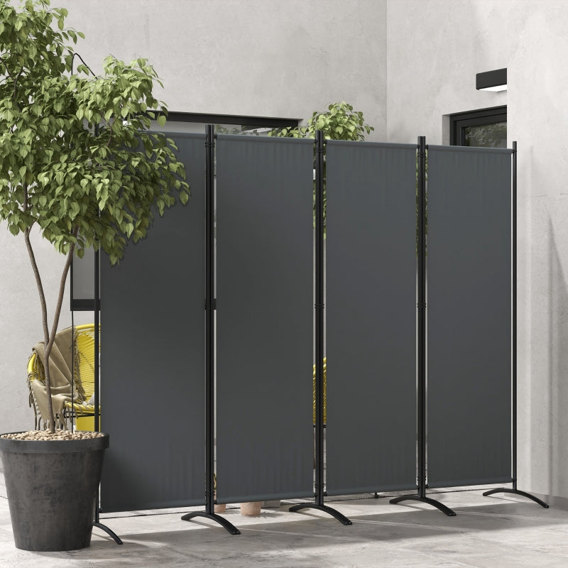 4 Panel Folding Garden Divider - 1.7m Dark Grey Privacy Screen with Wide Feet, Portable Freestanding Privacy Panel for Deck