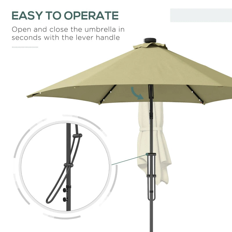 Beige 3m Solar LED Cantilever Garden Parasol Umbrella with Cross Base & Waterproof Cover