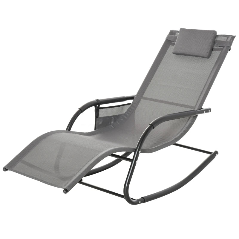 Grey Outdoor Rocking Chair with Mesh Fabric and Storage Bag