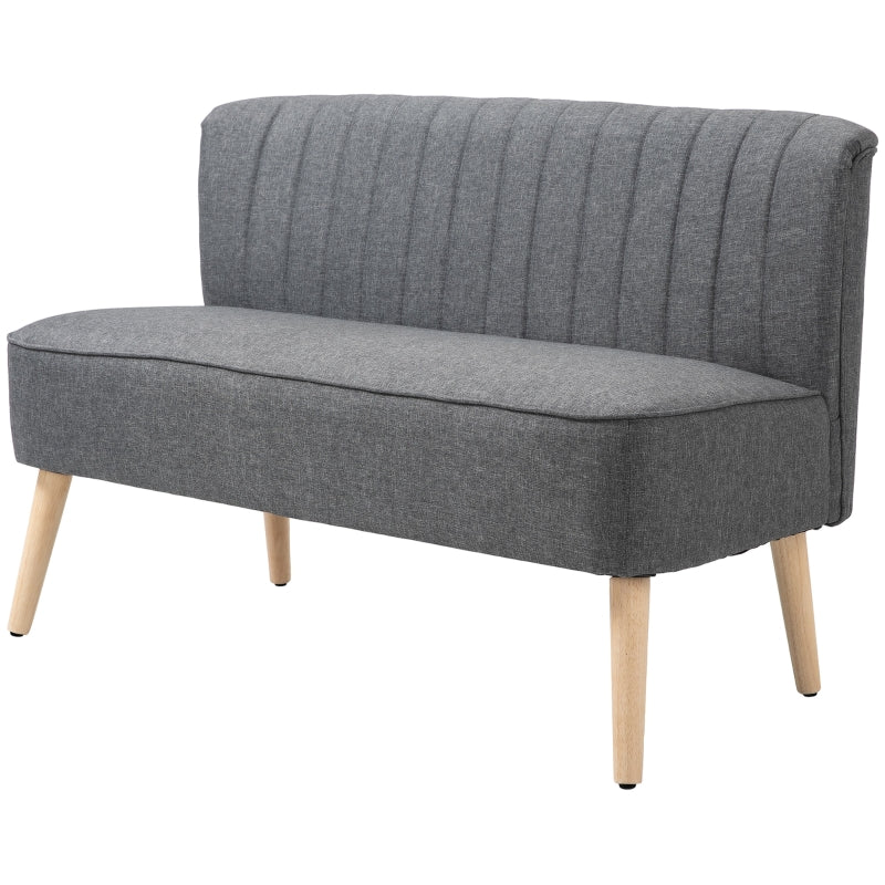 Compact Grey Loveseat Sofa with Padded Linen and Wooden Legs for Modern Living Spaces