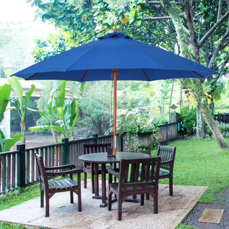 Blue 2.5m Round Garden Parasol Umbrella with Wooden Pole