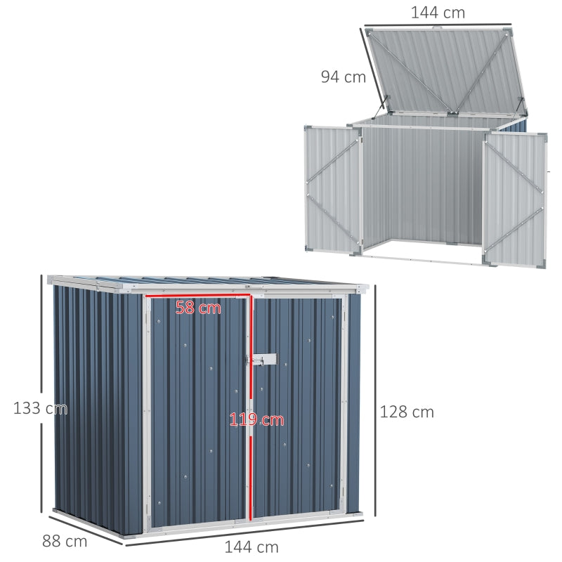 Grey 5ft x 3ft Bin Storage Shed - Metal