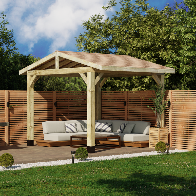 Ruby Wooden Apex Gazebo with Cedar Shingle Roof – No Overhang Design