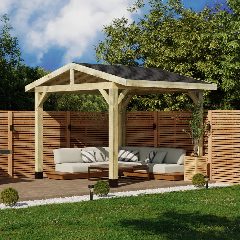 Ruby Wooden Apex Gazebo with Katepal Black Shingle Roof - Modern Weatherproof Garden Gazebo (No Overhang)