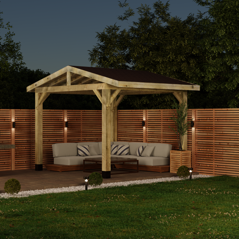 Ruby Wooden Apex Gazebo with Katepal Brown Shingle Roof - Classic Weatherproof Garden Gazebo (No Overhang)