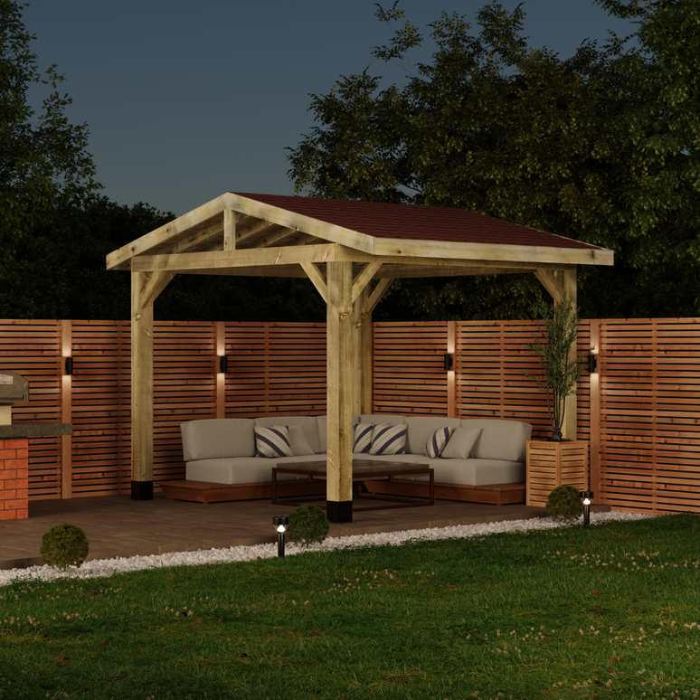 Ruby Wooden Apex Gazebo with Katepal Red Shingle Roof - Classic Garden Gazebo (No Overhang)