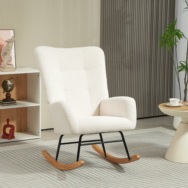 Cream White Teddy Fleece Rocking Chair - Comfortable and Stylish Seating for Home