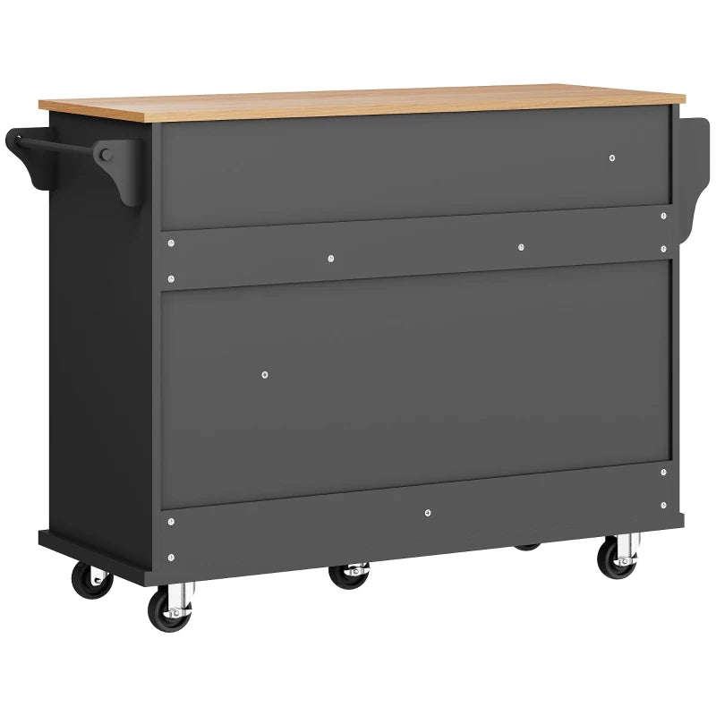 4-Tier Rolling Kitchen Island with Versatile Storage - Black Wooden Finish for Utensils & Kitchen Organization