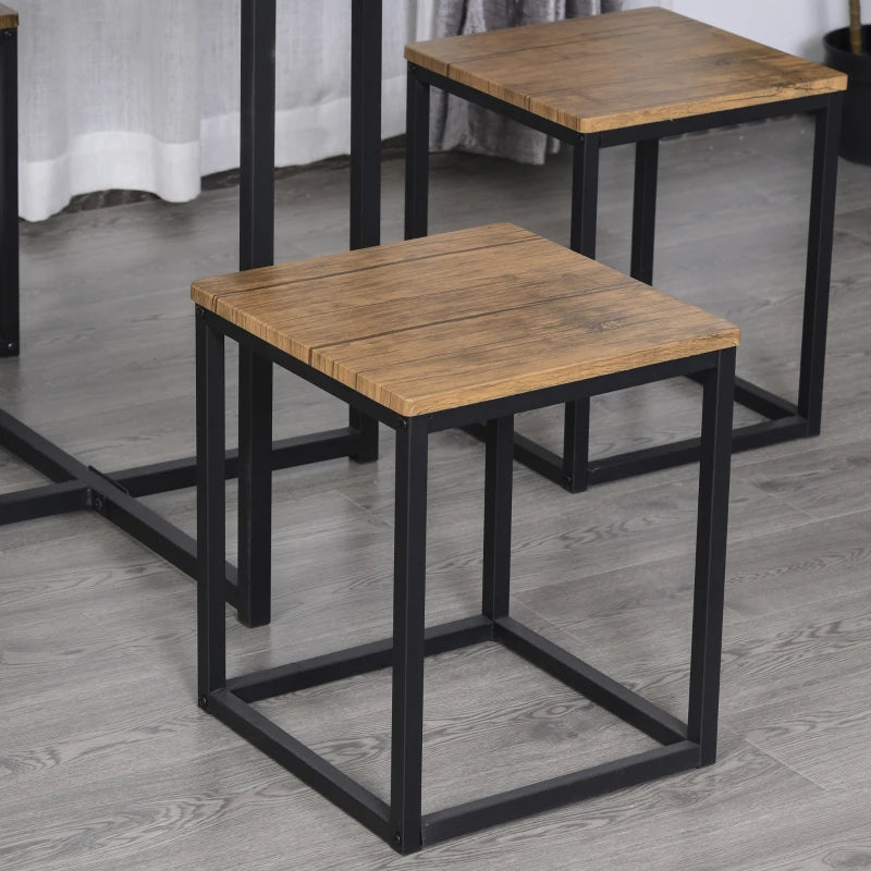 5-Piece Industrial Dining Table & Chairs Set - Space-Saving Metal Frame Square Kitchen Table & Stools - Brown Finish