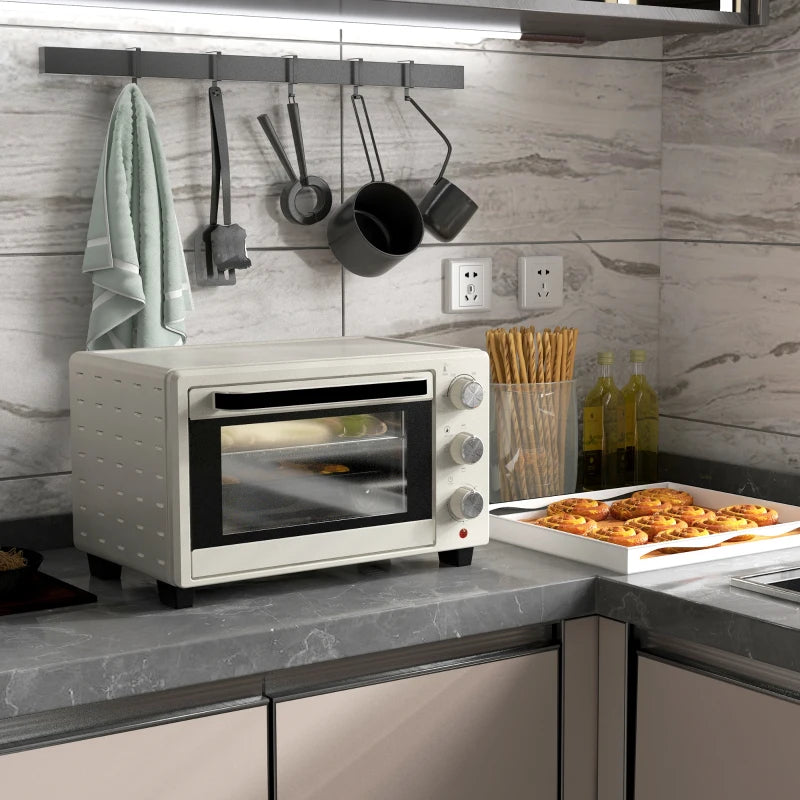 21L Mini Countertop Oven - Adjustable Temperature 100°C-230°C, Compact White Design for Efficient Cooking