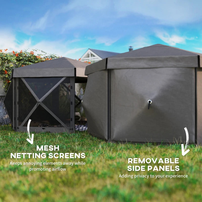 3x3m Brown Hexagon Pop Up Gazebo - Waterproof, UV Resistant Party Tent with Netting & Carry Bag for Garden and Patio