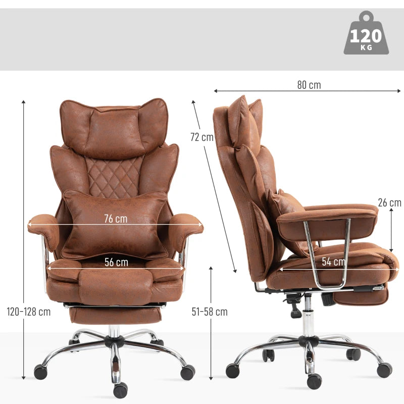 Leathaire Dark Brown Reclining Office Chair with Lumbar Support Pillow - Ergonomic Comfort for Home & Office