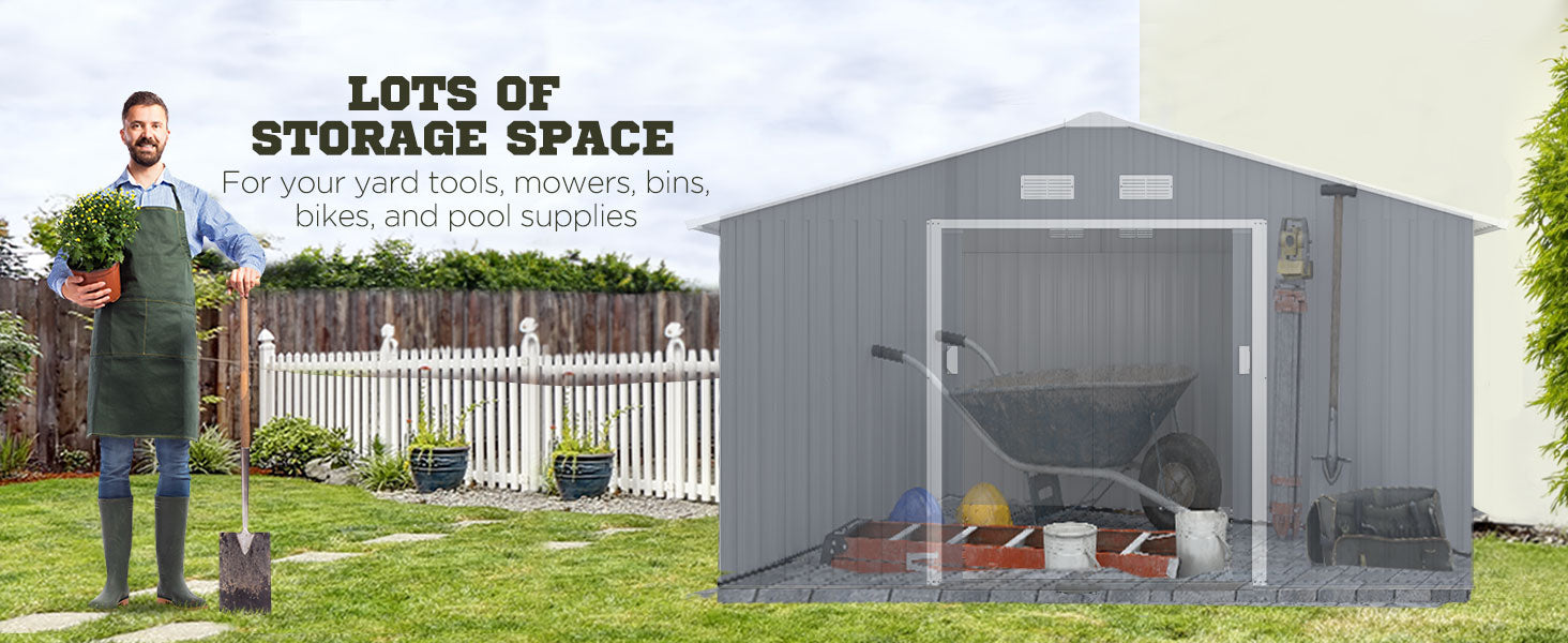 13 x 11ft Corrugated Metal Garden Storage Shed