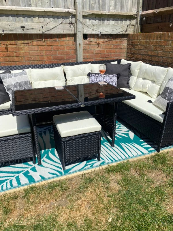 Black 8-Seater Rattan Wicker Corner Sofa Set With Table