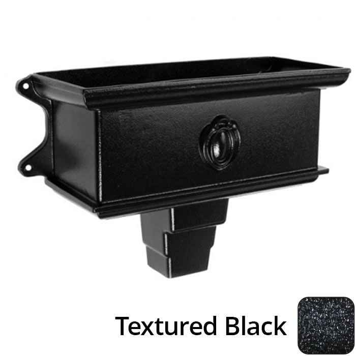 Alumasc 100 x 75mm (4"x3") Cast Aluminium Ornamental Hopper (with motif) - 410 x 190 x 180mm - Textured Black - Trade Warehouse
