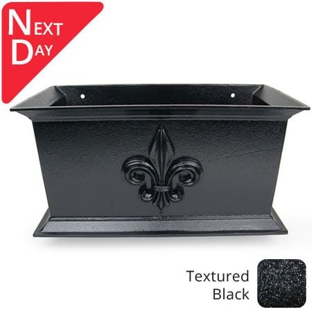 400mm Cast Aluminium Ornamental Hopper Head (with Fleur de Lis motif) - 100mm outlet - Textured Black