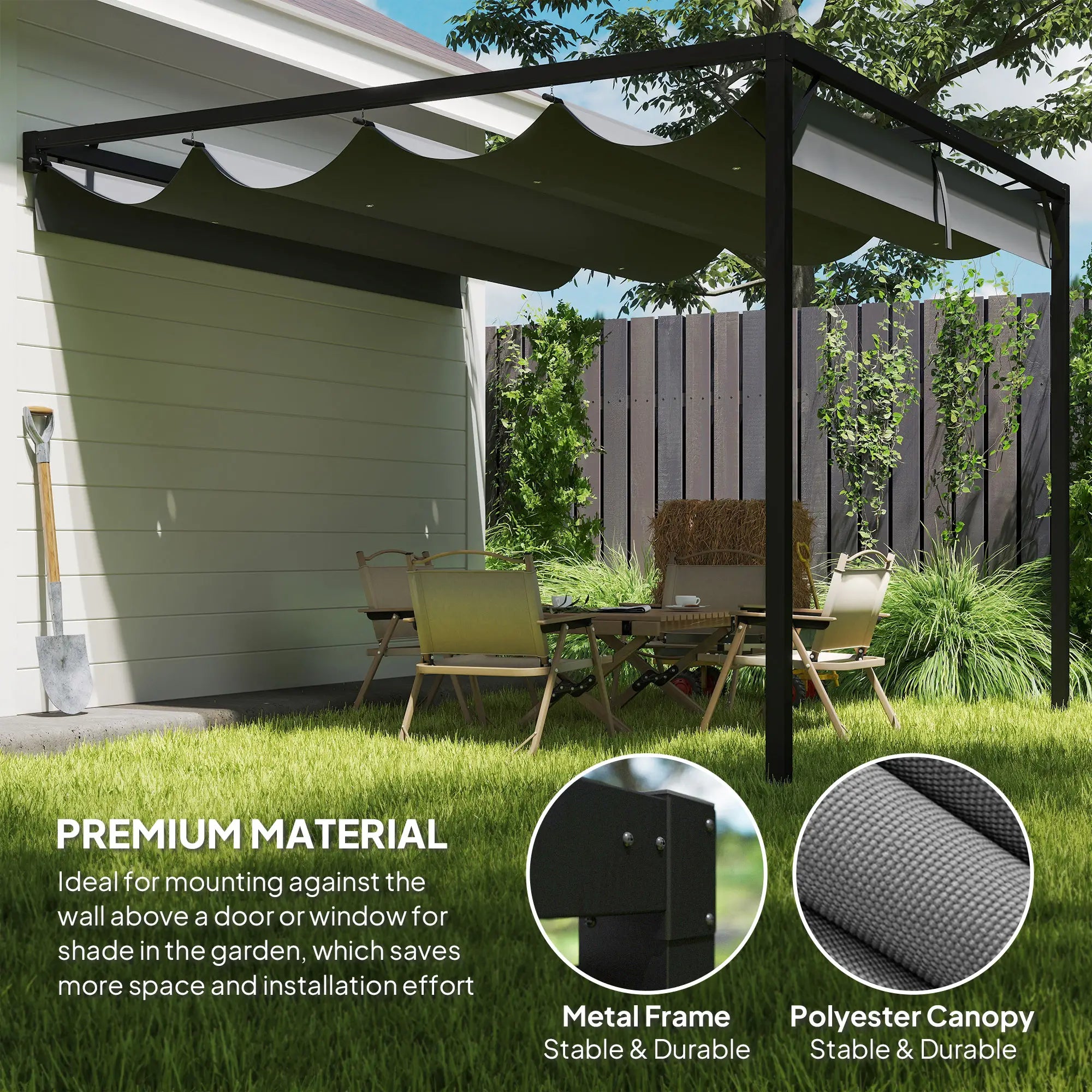 3m x 3m Grey Lean-To Pergola with Retractable Canopy