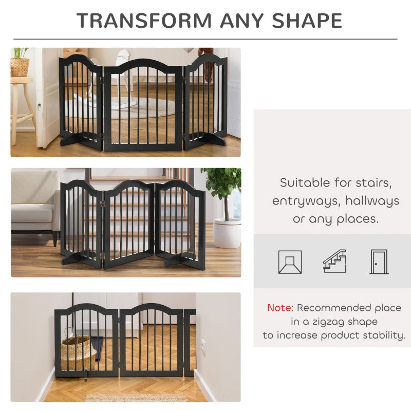 Freestanding Wooden Pet Gate - Foldable Dog Safety Barrier with Support Feet for Doorways & Stairs - Black