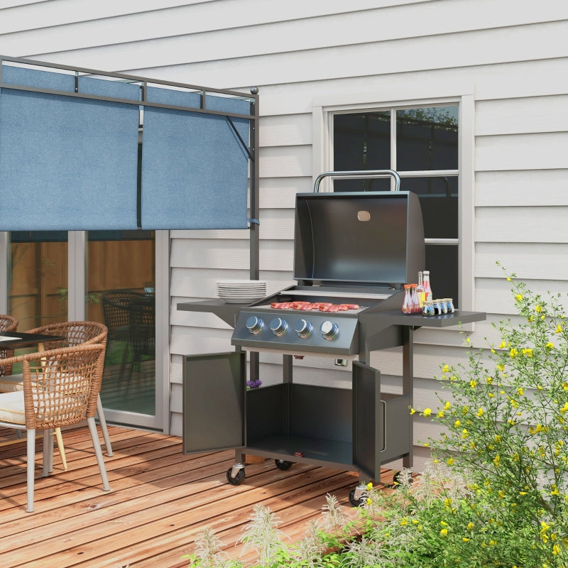 4-Burner Gas BBQ Grill in Black with Warming Rack & Storage