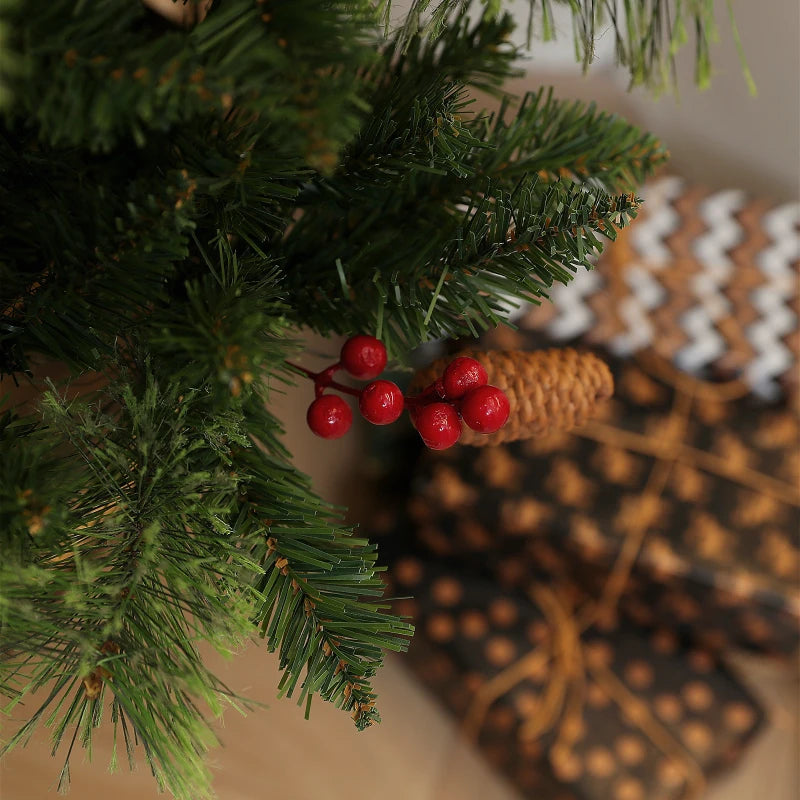 4ft Artificial Christmas Tree with 100 Warm White LED Lights, Red Berries & Pine Cones, 8 Modes, Retro Base