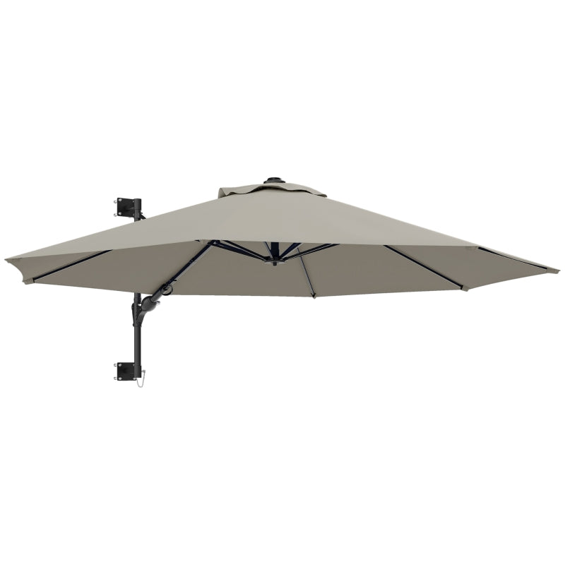 3m Wall-Mounted Parasol Shade with Handle - Light Grey Outdoor Umbrella for Patio