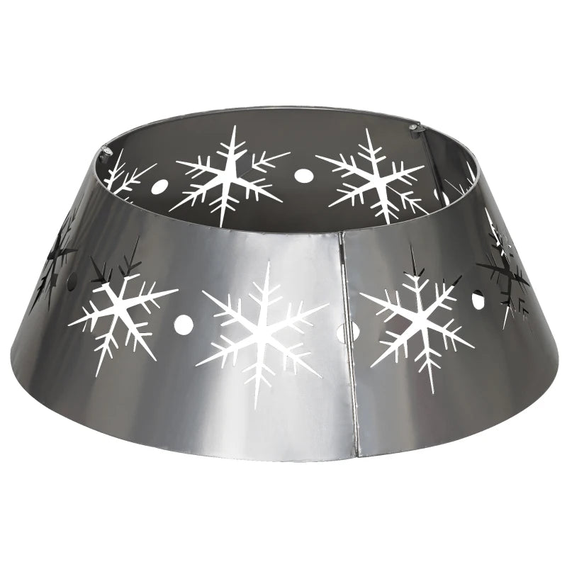 Silver Christmas Tree Collar - 66cm Base Cover with Hollow Snowflake Patterns for Holiday Party Home Decoration
