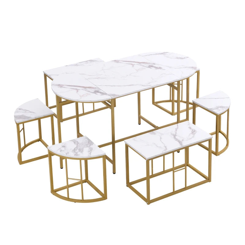 Modern Luxury Rattan 6-Seater Dining Table Set with Cushioned Chairs & Gold-Plated Iron Frames - Elegant Home Furniture