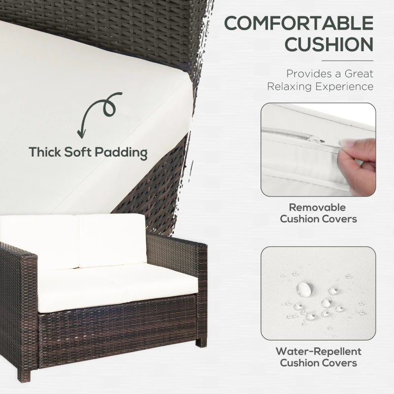 2 Seater Rattan Sofa - Mixed Brown Wicker Garden Loveseat with Soft Padded Cushions and Armrests for Patio