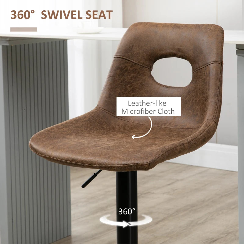 Adjustable Bar Stools Set of 2 with Backrest & Footrest - Brown Microfiber Kitchen Island Dining Chairs