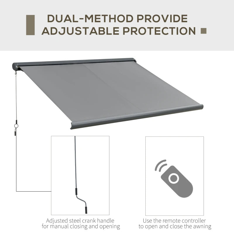 3m x 2.5m Grey Electric/Manual Retractable Canopy With LED Lights - Patio/Shop Awning