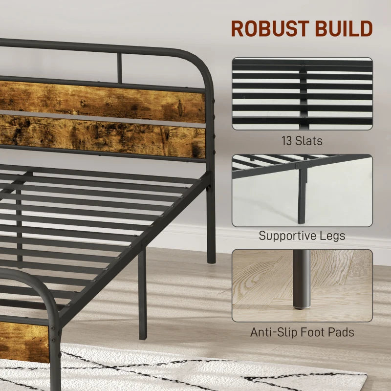 Industrial-Style Double Bed Frame in Black and Brown for Modern Bedrooms