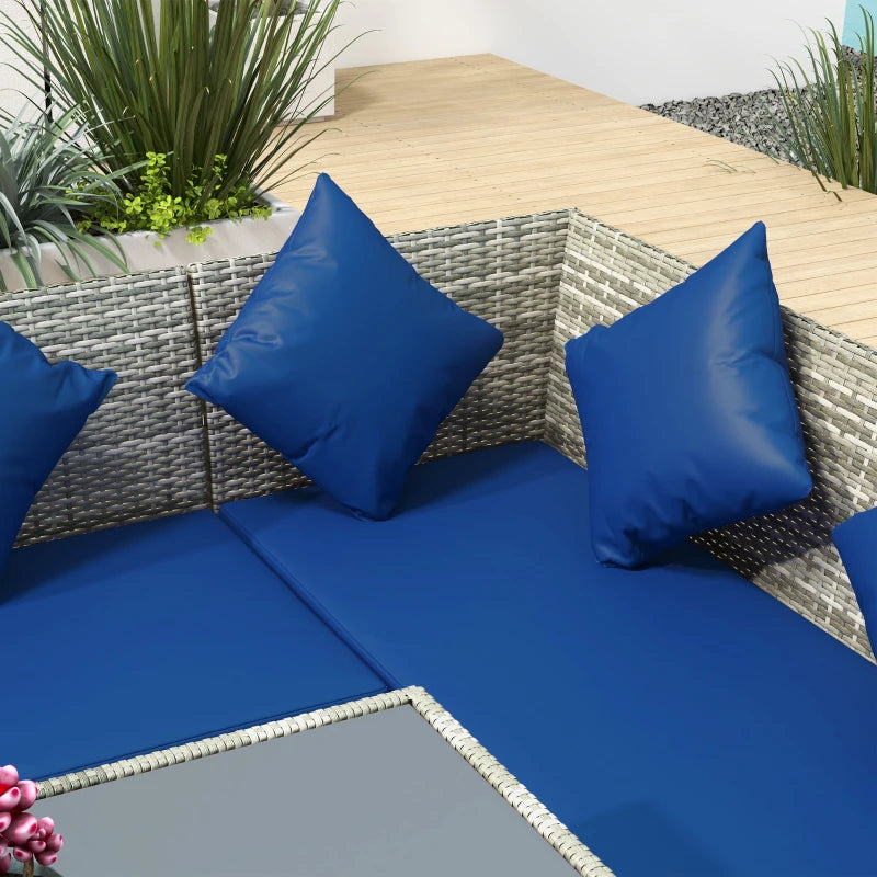 5-Piece Dark Blue Rattan Garden Furniture Set with Dining Table and Cushions - Outdoor Patio Seating