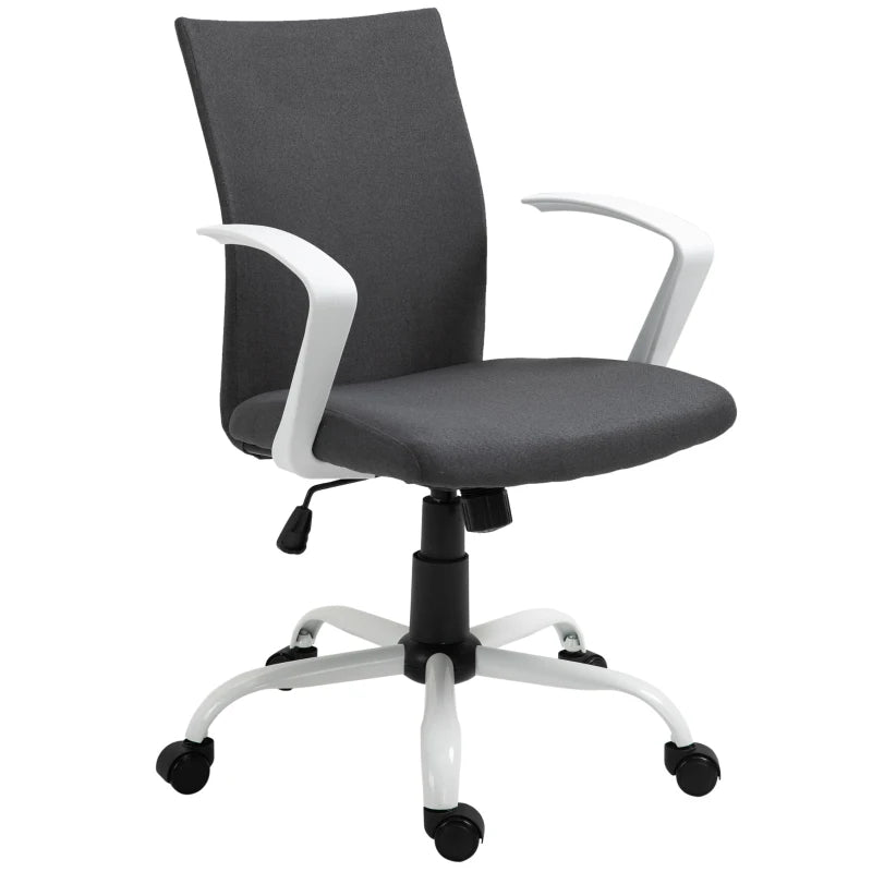Vinsetto Dark Grey Linen Office Chair - Swivel Computer Desk Chair with Wheels, Adjustable Height & Armrests for Home Study