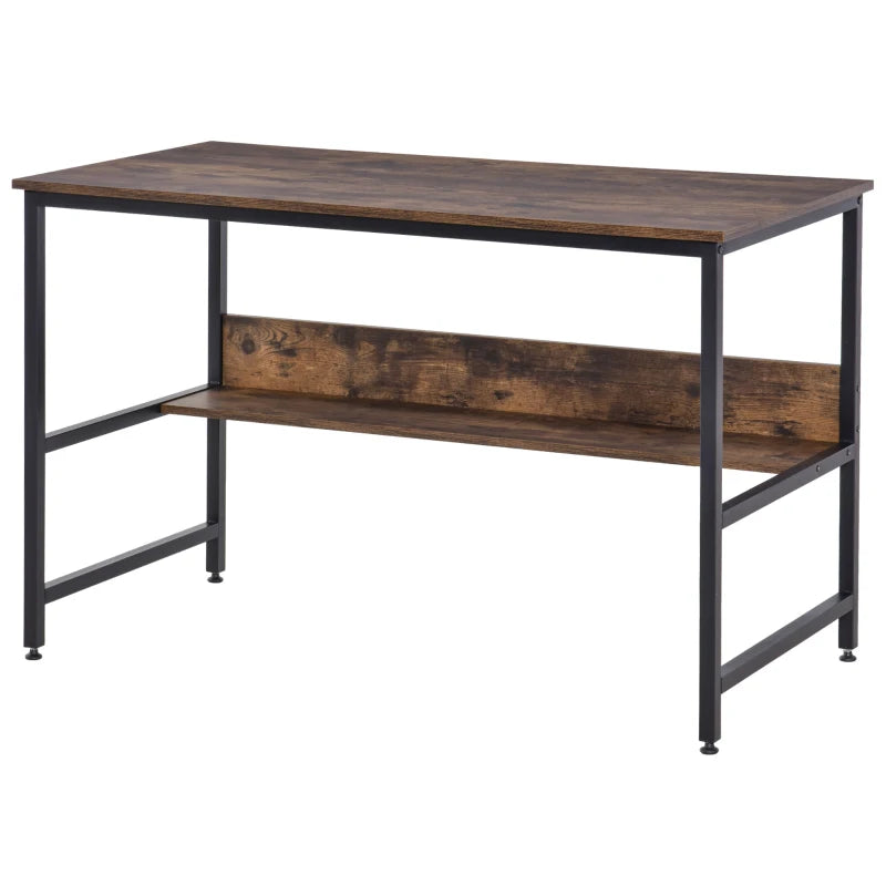 Rustic Brown Computer Desk with Storage Shelf - 120x60cm Home Office Study Table, Metal Frame, Easy Assembly