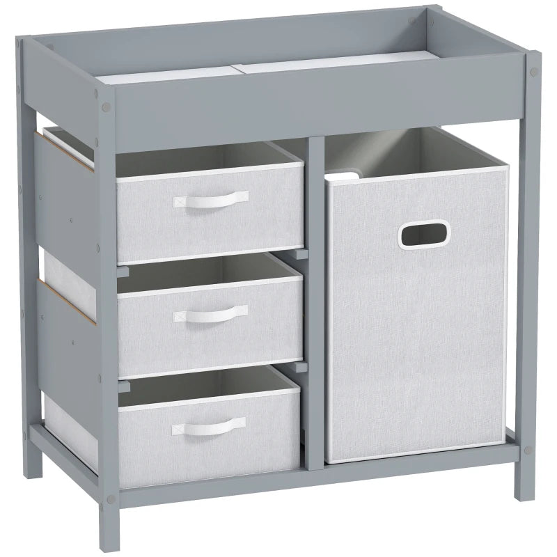 Baby Changing Unit with 4 Storage Drawers and Mat for Nursery Bedroom Grey 84 x 84.5 cm