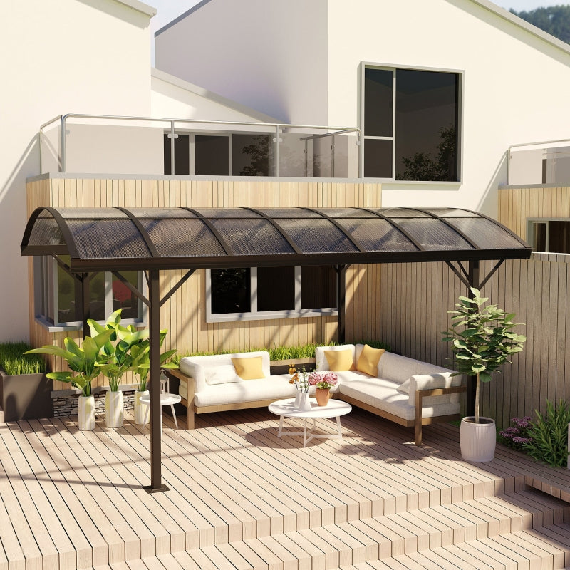 5m x 3m Hardtop Gazebo Aluminium Pavilion Carport With Brown Polycarbonate Roof